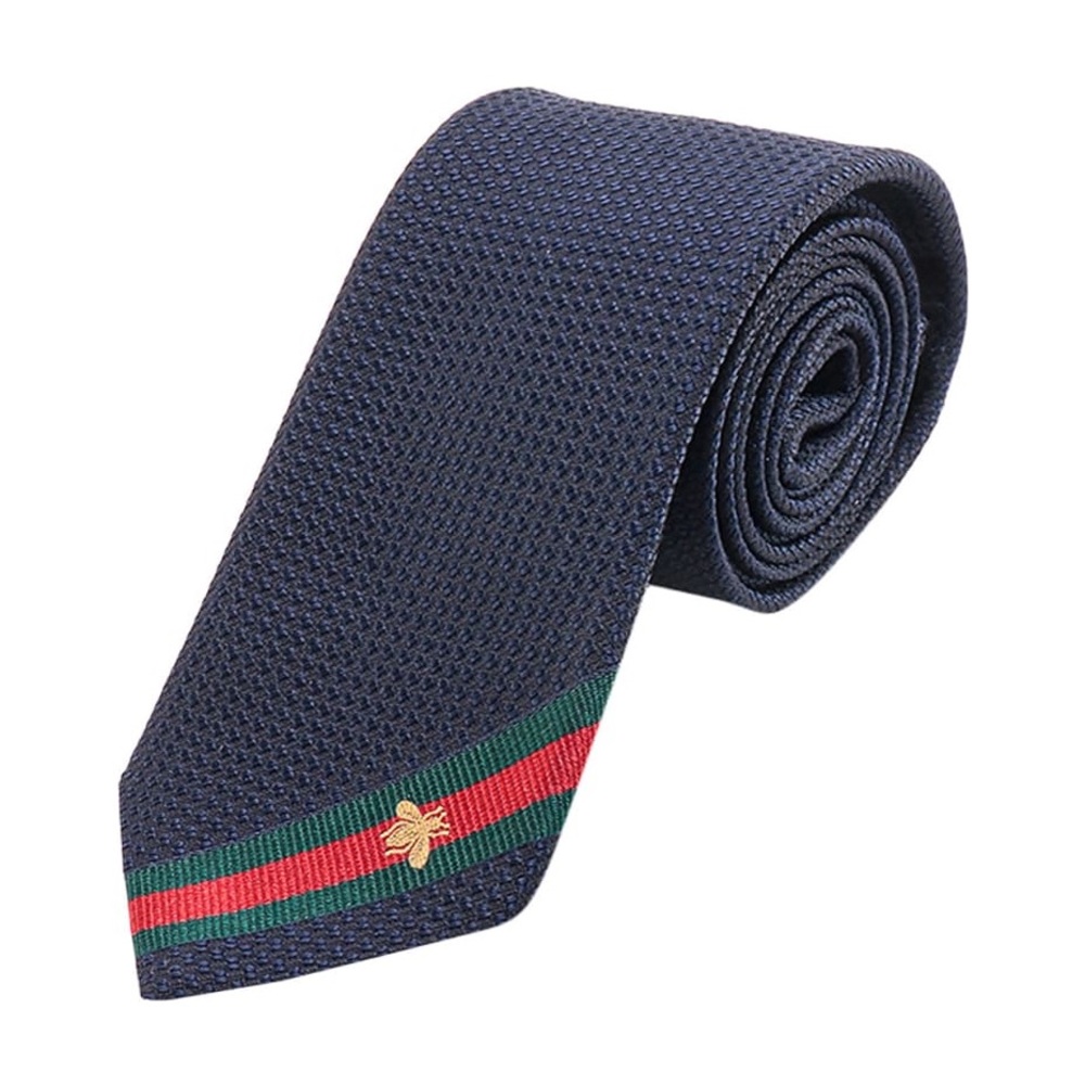 Gucci Bee Embroidery Tie 100% Silk, Navy Blue